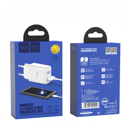 Комплект зарядки Type-C Hoco C62A, 2 USB, 2.1А