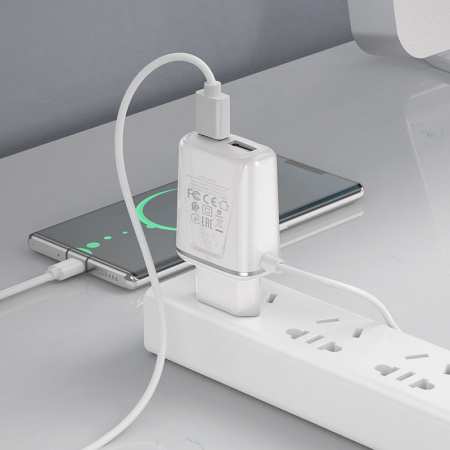 Зарядное устройство BOROFONE BA50A Beneficence micro USB, 2.1A, белый, два порта
