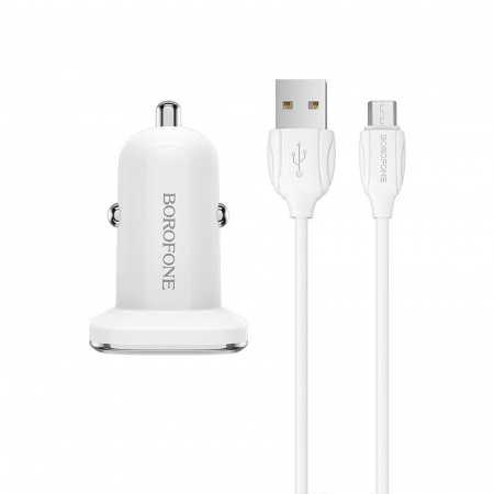 Автомобильное зарядное устройство BOROFONE BZ12 Lasting power 2*USB, 2.1A, белый, кабель MicroUSB