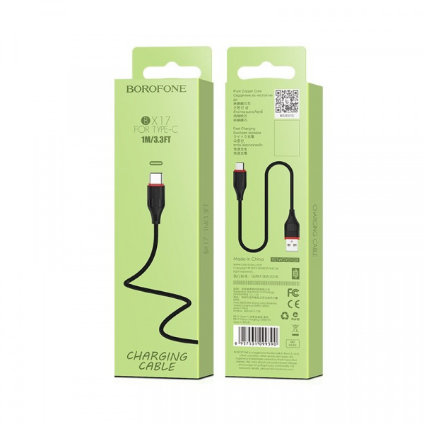 Кабель Borofone BX17, USB - USB Type-C, 1 м, черный